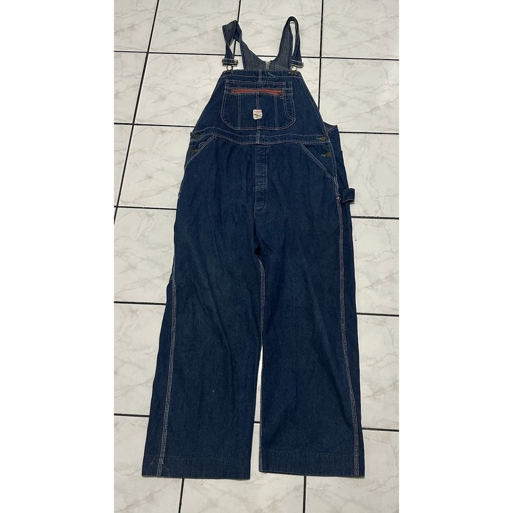 VTG Pointer Brand Low Back Bib Denim Overalls Size 36 x 30 Made In USA Workwear